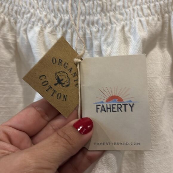 NWT FAHERTY Ramona Organic Cotton Shift Dress Egret White Puff Sleeve Top Small‌ - Picture 7 of 14